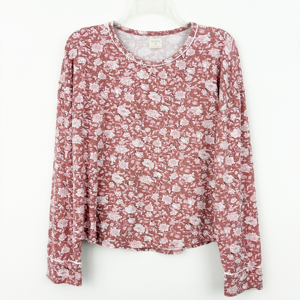Marea by Liz Joy Pink Floral‎ Long Sleeve Pajama Top Size M Crew Neck Lounge